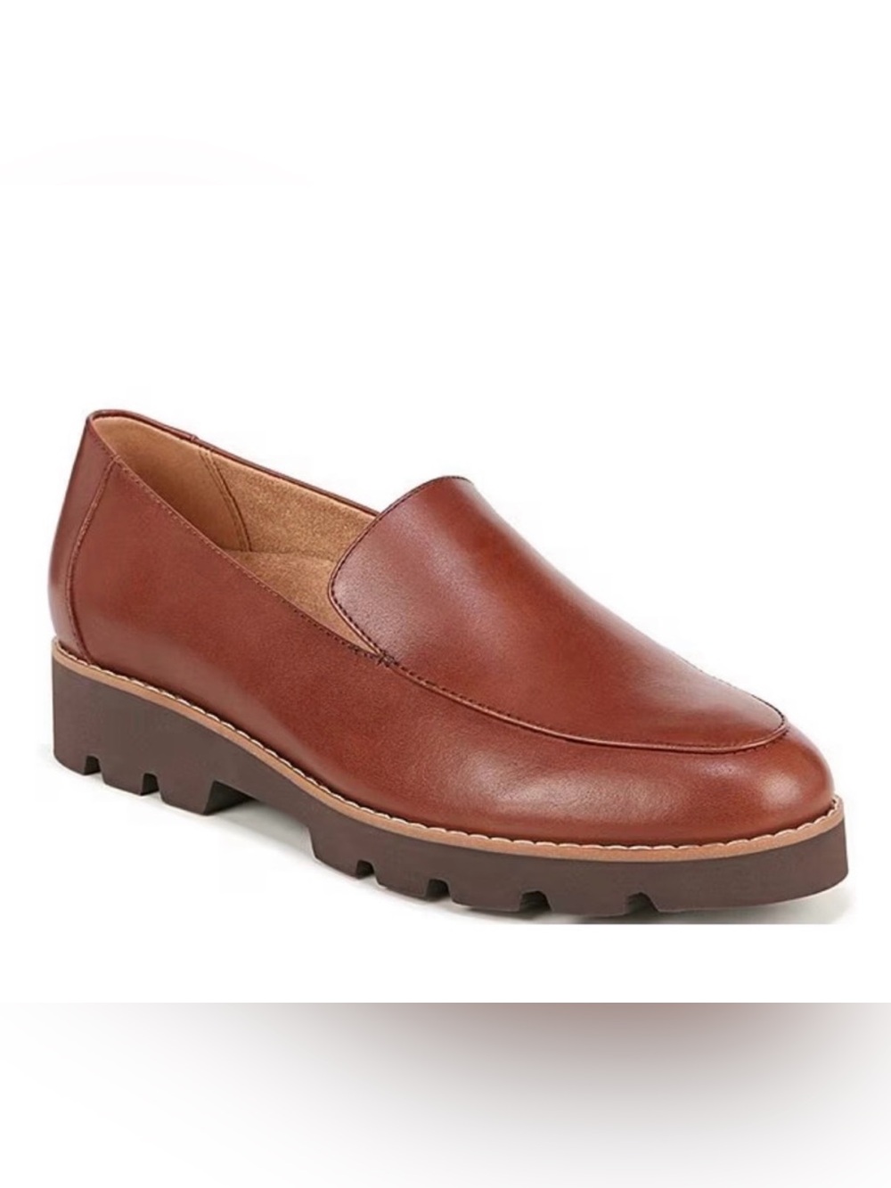 Vionic Kensley Leather Slip-On Lug Sole Platform Loafers Brown size 8 WIDE - Picture 1 of 6